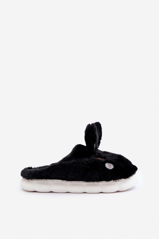 Pantoffeln mit Pelzmotiv „Króliczka“ in Schwarz Inga