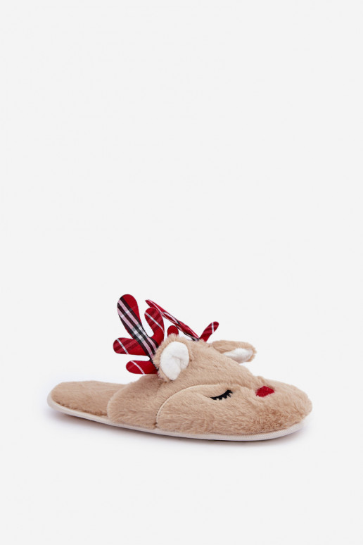 Weihnachtsschlappen mit Rentier-Motiv in sandfarbener Ausführung von Sylaia