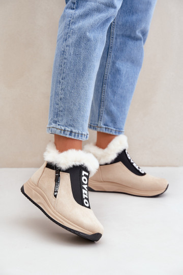Sneakers Stilvollllschuhe Damenstiefel mit Pelzmantel Beige Zeriana 2