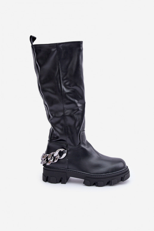 Knöchelhohe Stiefel mit breiten Absätzen und Ketten in schwarzer Ausführung von Įjungtauricette