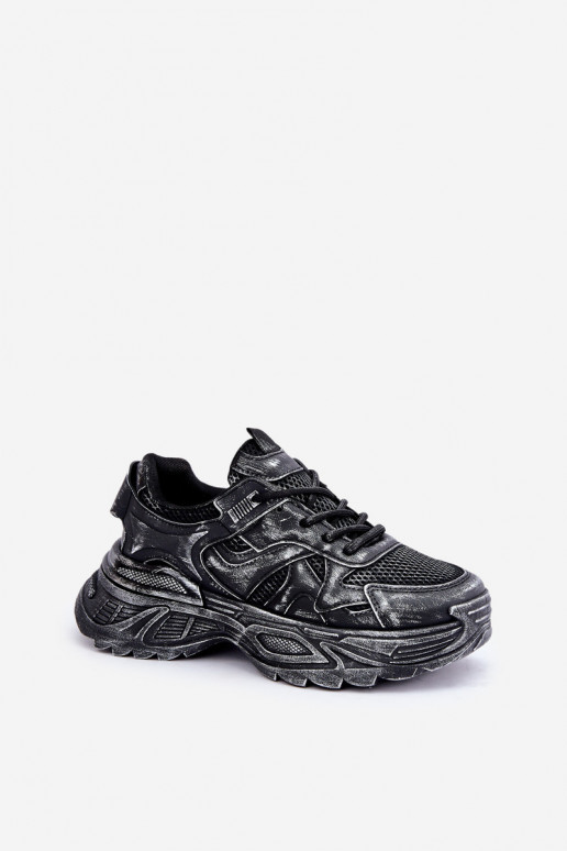 Sneaker-Stil Stiefel für Damen mit Used-Look und Plattform in schwarzer Ausführung von SeladĮen