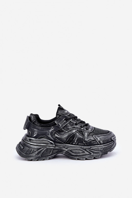 Sneaker-Stil Stiefel für Damen mit Used-Look und Plattform in schwarzer Ausführung von SeladĮen