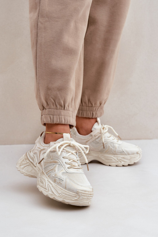 Sneaker-Stil Stiefel für Damen mit Used-Look und Plattform in sandfarbener Ausführung von SeladĮen