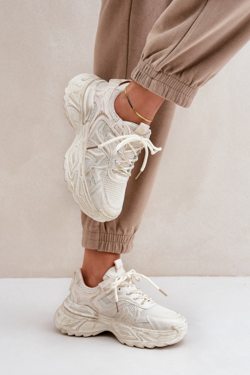 Sneaker-Stil Stiefel für Damen mit Used-Look und Plattform in sandfarbener Ausführung von SeladĮen