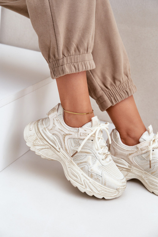 Sneaker-Stil Stiefel für Damen mit Used-Look und Plattform in sandfarbener Ausführung von SeladĮen