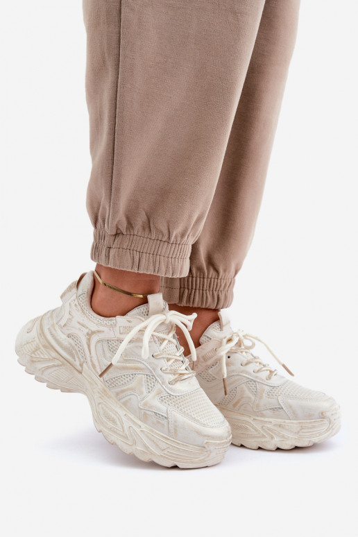 Sneaker-Stil Stiefel für Damen mit Used-Look und Plattform in sandfarbener Ausführung von SeladĮen