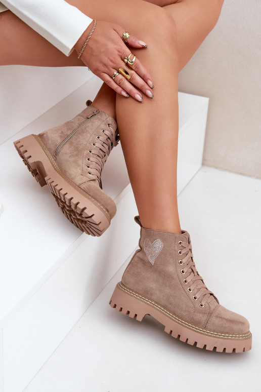 Damenstiefel Z mit Glitzer und Herzchen in sandfarbener Ausführung von Įjungtariri