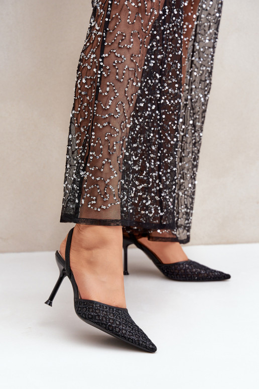 High Heels mit offenem Absatz und Glanzdetails in Schwarz Berilae