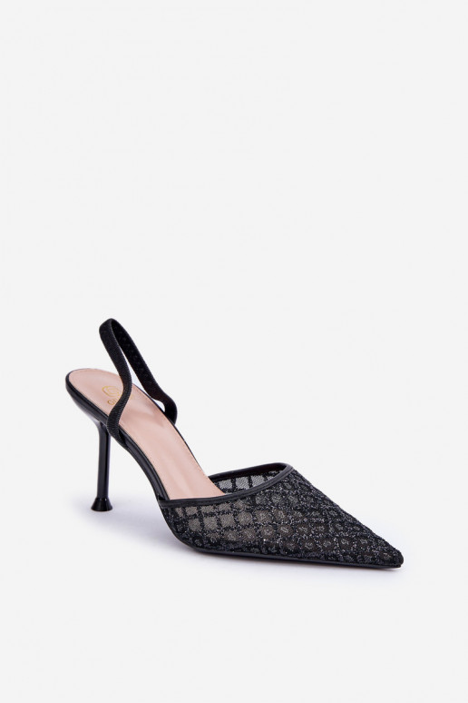 High Heels mit offenem Absatz und Glanzdetails in Schwarz Berilae