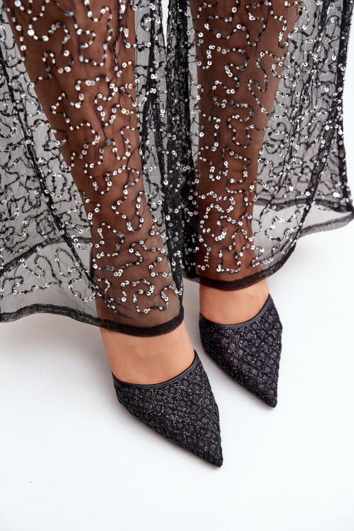 High Heels mit offenem Absatz und Glanzdetails in Schwarz Berilae