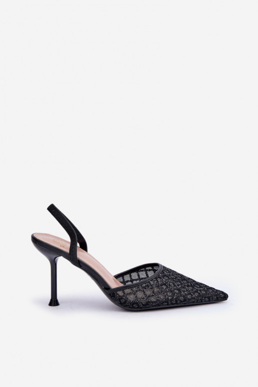 High Heels mit offenem Absatz und Glanzdetails in Schwarz Berilae
