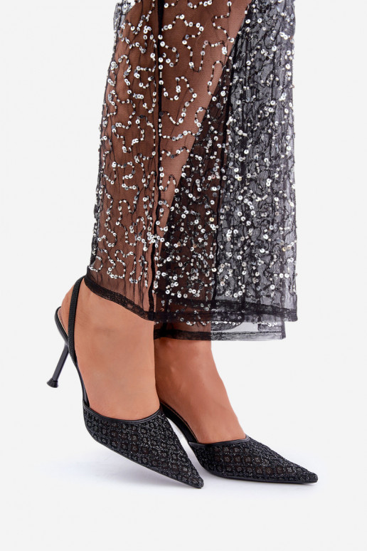 High Heels mit offenem Absatz und Glanzdetails in Schwarz Berilae