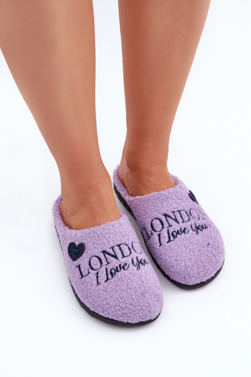 Hausschuhe für Damen mit Aufschrift und Fell Typ Baranek Inblu ET000027 in Violett