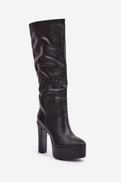 Overknee-Stiefel mit Absatz und Plattform aus Eco-Leder in Schwarz Felilorn