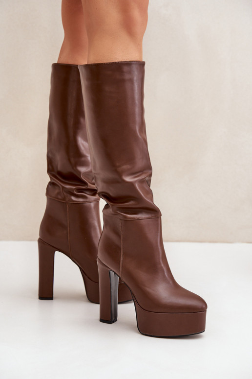 Overknee-Stiefel mit Absatz und Plattform aus Eco-Leder in Braun Felilorn