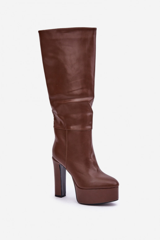 Overknee-Stiefel mit Absatz und Plattform aus Eco-Leder in Braun Felilorn