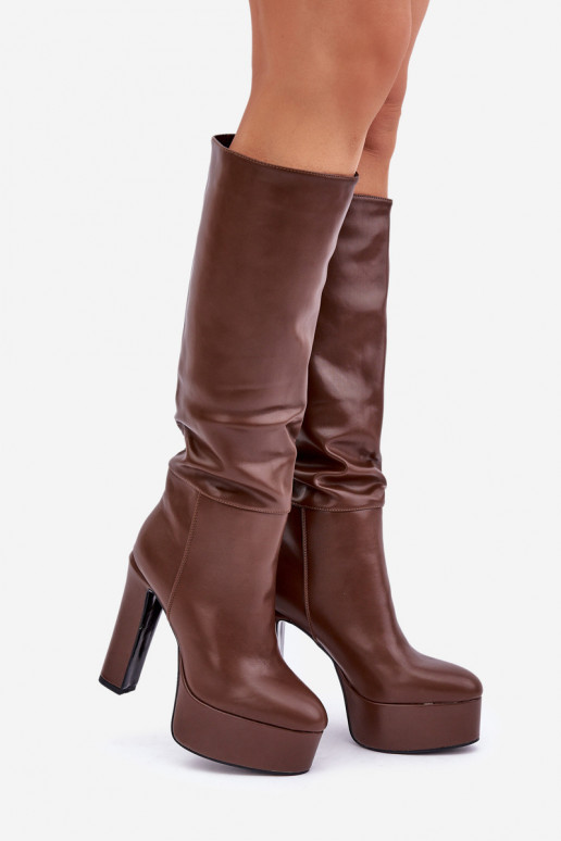 Overknee-Stiefel mit Absatz und Plattform aus Eco-Leder in Braun Felilorn