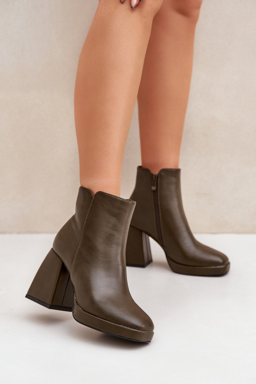Stiefel Auf High Heels Aufzeichnen Eko Haut Khaki-Farbe-Farbe Selarae Stiefel Auf High Heels Aufzeichnen Eko Haut Khaki-Farbe-Farbe Selarae