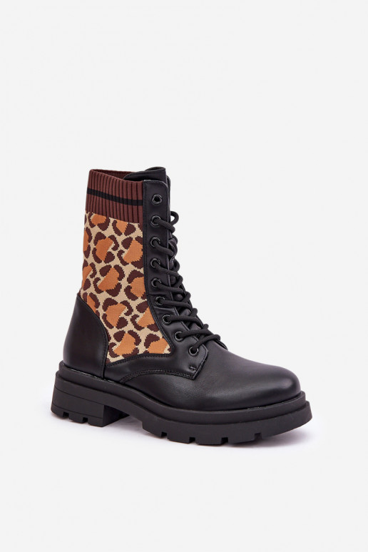 Arbeitsknöchelstiefel für Damen mit Sockenartigem Schaft und Leopardenmuster in Schwarz Penthis