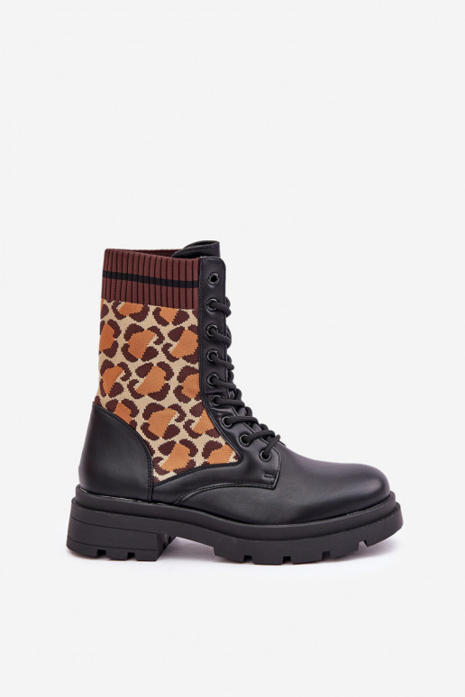 Arbeitsknöchelstiefel für Damen mit Sockenartigem Schaft und Leopardenmuster in Schwarz Penthis