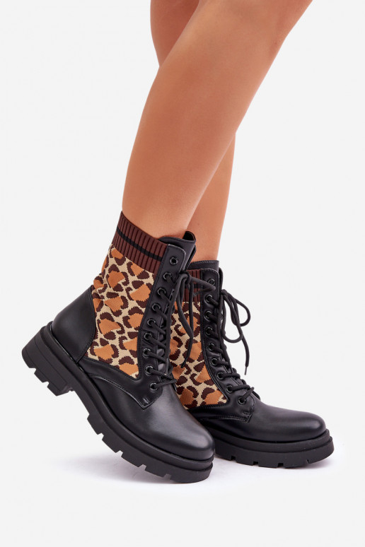 Arbeitsknöchelstiefel für Damen mit Sockenartigem Schaft und Leopardenmuster in Schwarz Penthis