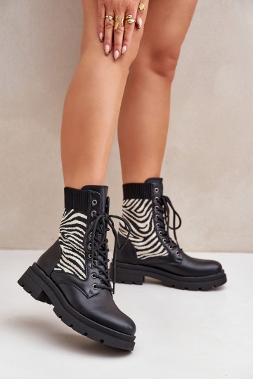 Arbeitsstiefeletten Feminin mit sockenartiger Innensohle Zebra schZuarze Farbe Raviri 2