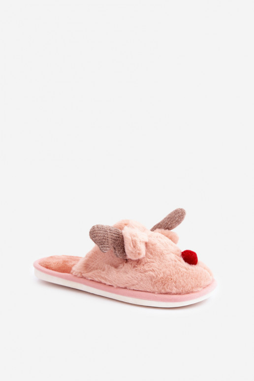 Hausschuhe für Damen mit Fell und Rentiermotiv in Rosa Sennalith