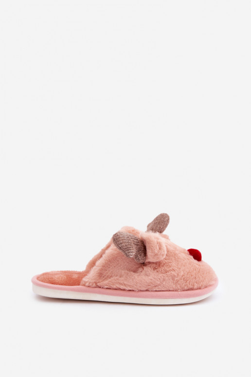 Hausschuhe für Damen mit Fell und Rentiermotiv in Rosa Sennalith