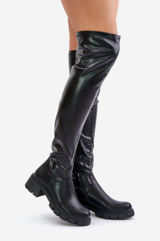 Overknee-Stiefel über dem Knie mit breiten Absätzen aus Eco-Leder Mesiga
