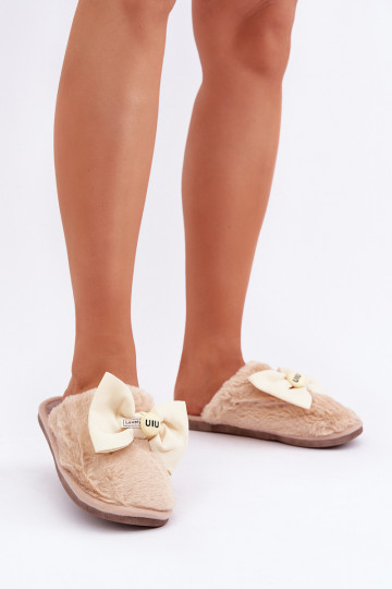 Hausschuhe Feminin mit Pelzmantel I Bogen Beige Olfedi 2