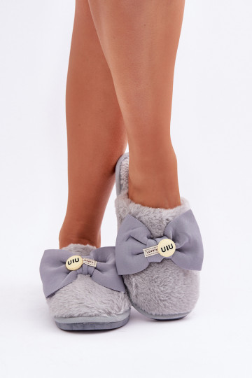 Hausschuhe Feminin mit Pelzmantel I Bogen graue Farbe Olfedi