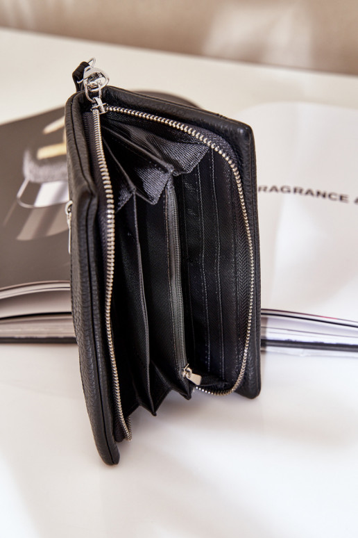 Große Damenbrieftasche mit Aufdruck aus Öko-Leder schZuarze Farbe Es mussrtiel Große Damenbrieftasche mit Aufdruck aus Öko-Leder schZuarze Farbe Es mussrtiel