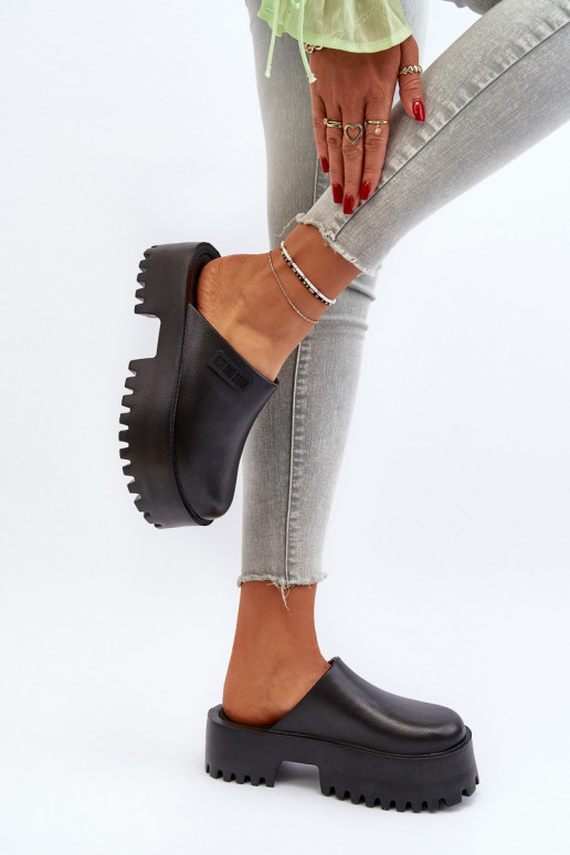 Damen Pantoletten mit modischen, massiven Sohlen Big Star NN274014 in Schwarz