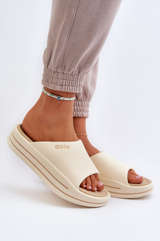 Damen Pantoletten mit Plateau Big Star NN274A034 in Sandfarbe