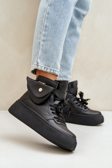 Hohe Sneakers mit zusätzlicher Tasche und Plattform in Schwarz Saramis 2
