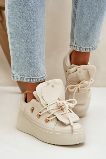Sneakers Stilvollllschuhe Feminin mit einer Plattform Beige Dolistana