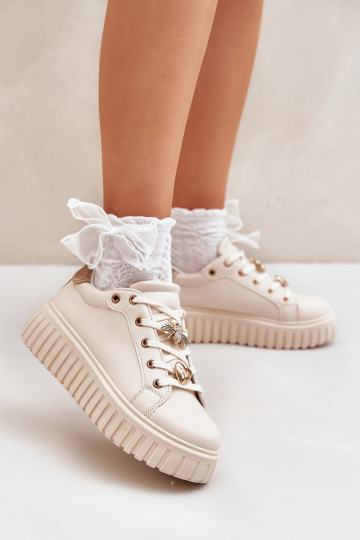 Sneakers Stilvollllschuhe Feminin Z Przypinkami Beige Grelesi