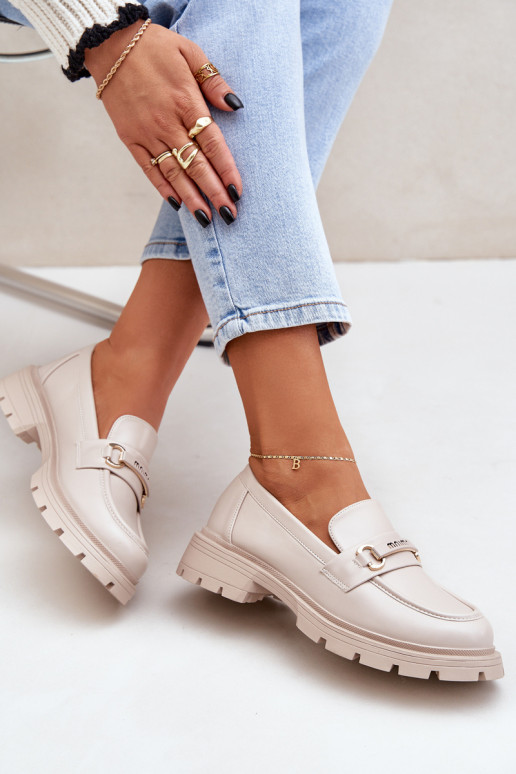 Klassisches Stilvollll Mokassins für Damen aus Öko-Leder Beige Savethira Klassisches Stilvollll Mokassins für Damen aus Öko-Leder Beige Savethira