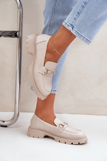 Klassisches Stilvollll Mokassins für Damen aus Öko-Leder Beige Savethira 2