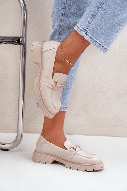 Klassisches Stilvollll Mokassins für Damen aus Öko-Leder Beige Savethira Klassisches Stilvollll Mokassins für Damen aus Öko-Leder Beige Savethira