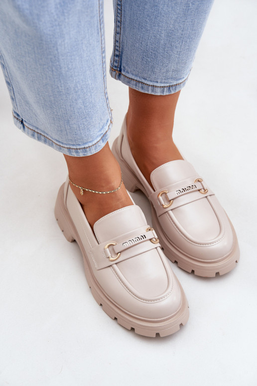 Klassisches Stilvollll Mokassins für Damen aus Öko-Leder Beige Savethira Klassisches Stilvollll Mokassins für Damen aus Öko-Leder Beige Savethira