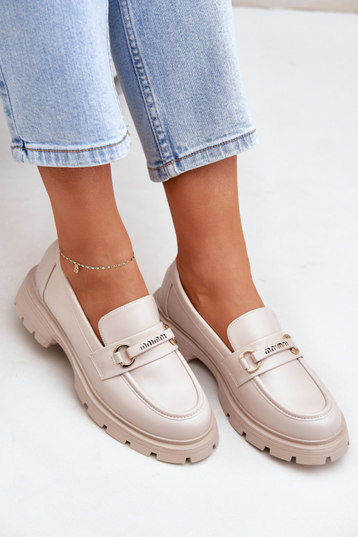 Klassisches Stilvollll Mokassins für Damen aus Öko-Leder Beige Savethira Klassisches Stilvollll Mokassins für Damen aus Öko-Leder Beige Savethira