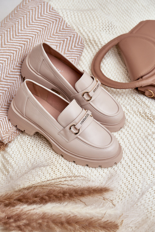 Klassisches Stilvollll Mokassins für Damen aus Öko-Leder Beige Savethira Klassisches Stilvollll Mokassins für Damen aus Öko-Leder Beige Savethira