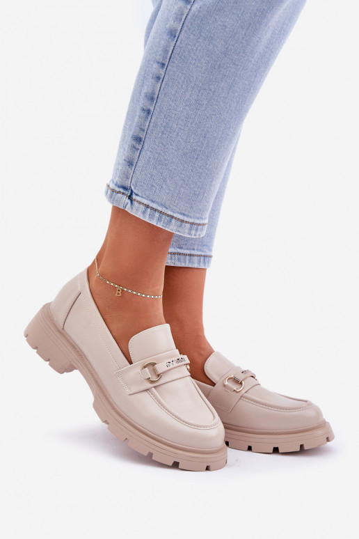 Klassisches Stilvollll Mokassins für Damen aus Öko-Leder Beige Savethira Klassisches Stilvollll Mokassins für Damen aus Öko-Leder Beige Savethira