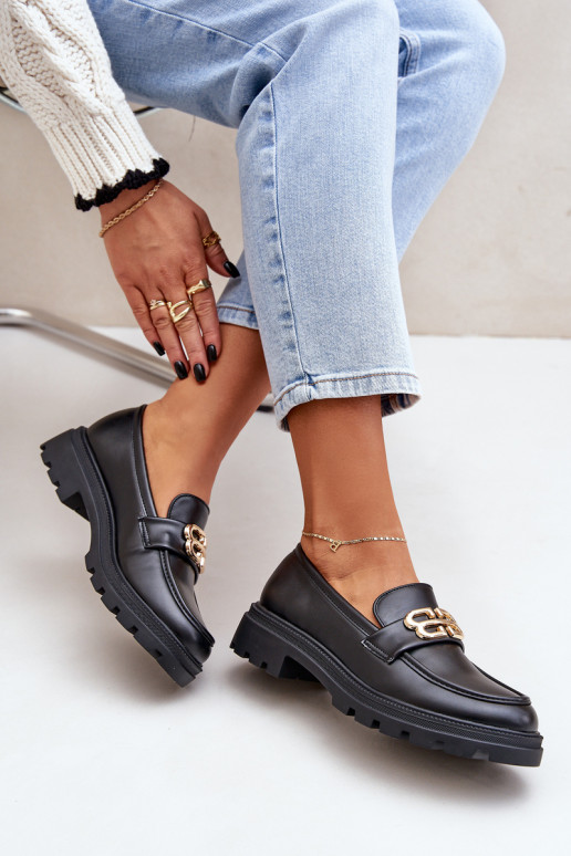 Mokassins für Damen Ze goldene Farbem Detalem schZuarze Farbe Trionna