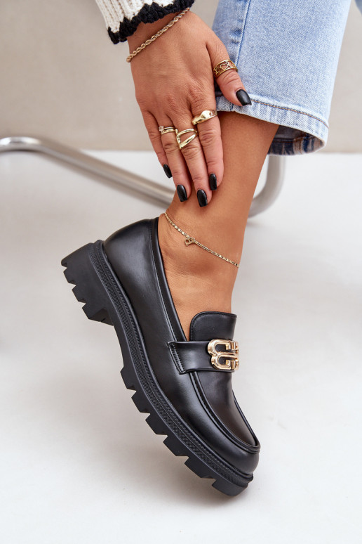 Mokassins für Damen Ze goldene Farbem Detalem schZuarze Farbe Trionna