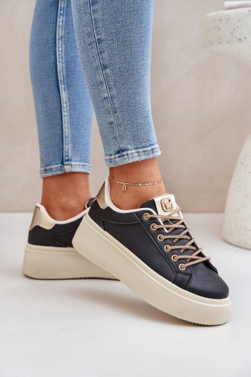 Sneakers Stilvollllschuhe mit einer Plattform Mit Dekorationeni SznuróZukami schZuarze Farbe Fonetha 2