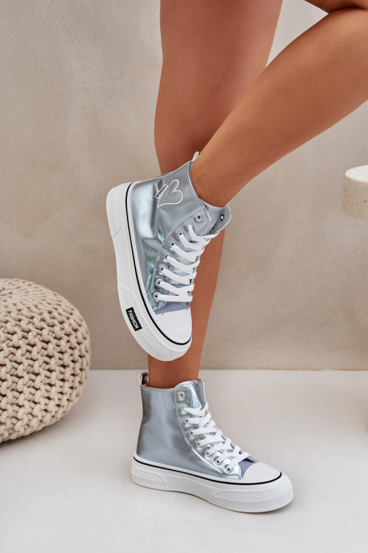 Metallisches Design Freizeitschuhe mit Sohle Feminin Mit Herz blaue Farbe Sumehra