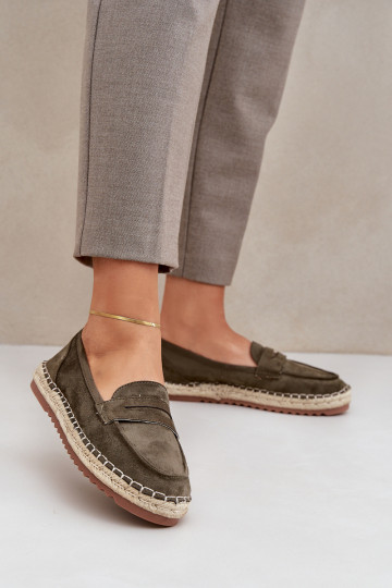 Espadrilles Mit JutoZua Plecionką Auf flacher Sohle Khaki-Farbe-Farbe Shilova 2