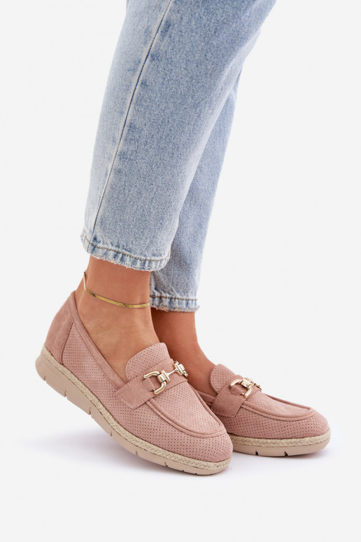 mit durchbrochenen Elementen Mokassins Ze goldene Farbem Detalem I JutoZuą Plecionką pinke Farbe Lainer